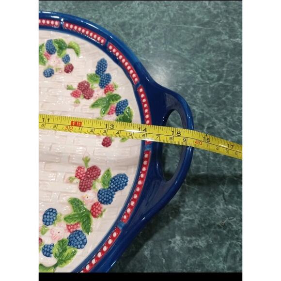 Temp Tations Figural fruit Mixed Berries Platter Tray Large Handles Basket Weave - Picture 5 of 8